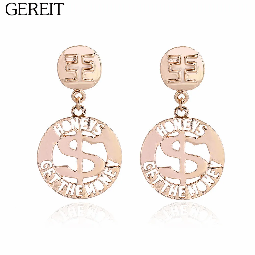 GEREIT Punk Style Honey Dollar Money Coin Earrings Large Circle