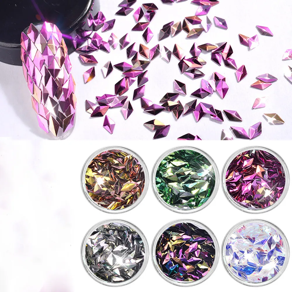

Misscheering Nail Art Rhinestones&Decoration Women's Professional Diamond Shaped 6 Colorful 6 Box Nail Glitter Sticker 19L0506