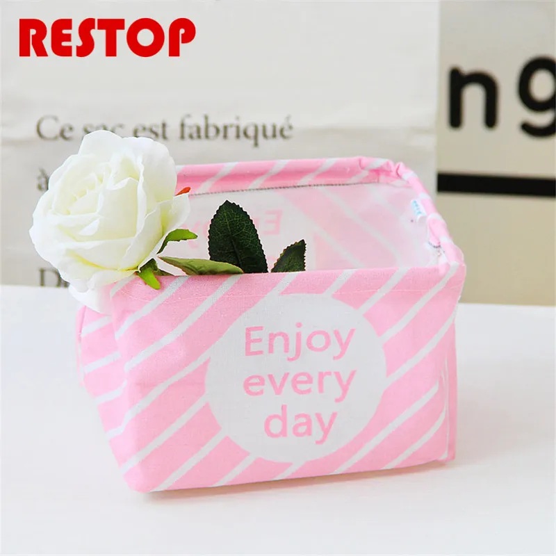 Hot Sales Chic style Pink Series Cotton Linen Desk Storage Box Holder