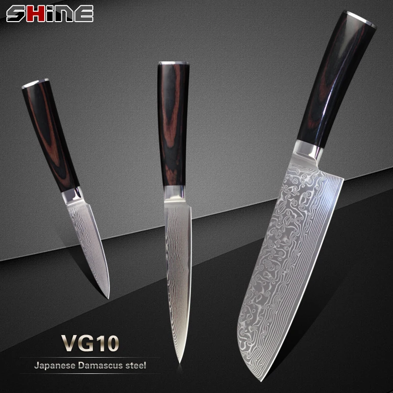 Cheap 3 pcs set damascus kitchen knives XYJ brand Japanese VG10