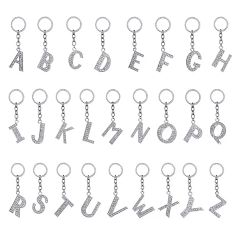 

26Pcs/set Crystal Rhinestone A-Z Alphabet Keyrings Initial Letter Key Rings Chain Unisex Keychain Letters