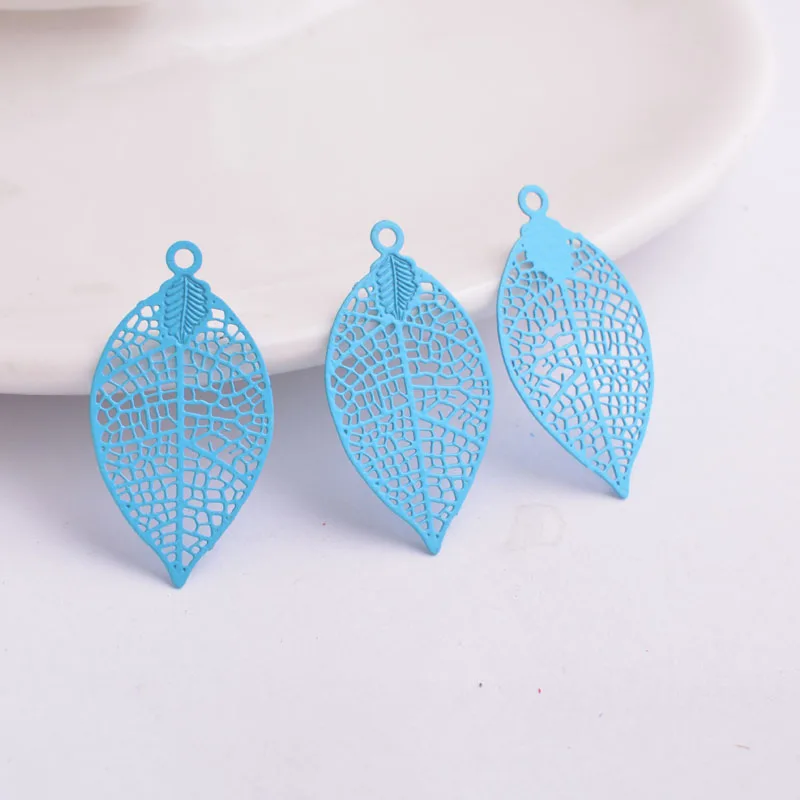 Set of 50 Painted Brass Leaf Charms - Elegant Filigree Pendants