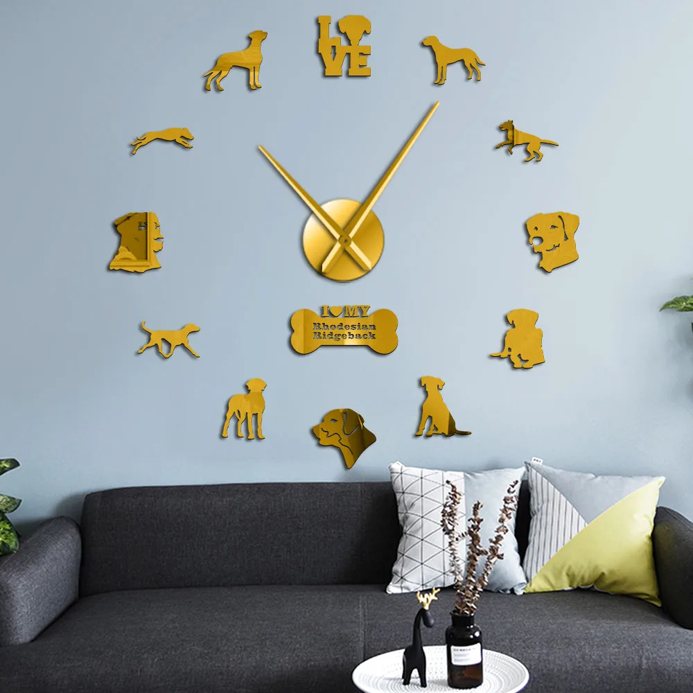 

Rhodesian Ridgeback Large DIY Frameless Wall Clock With Wall Art Stickers Lion Dog Pet Home Decor African Lion Hound Giant Watch