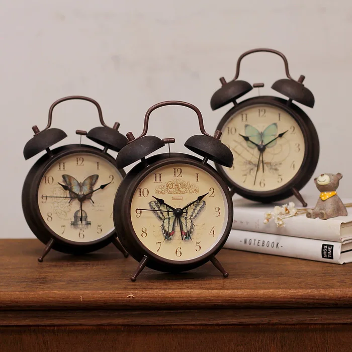  Creative retro table clock bedside alarm clock student's desktop super-quiet study bedroom clock ta - 32424059102