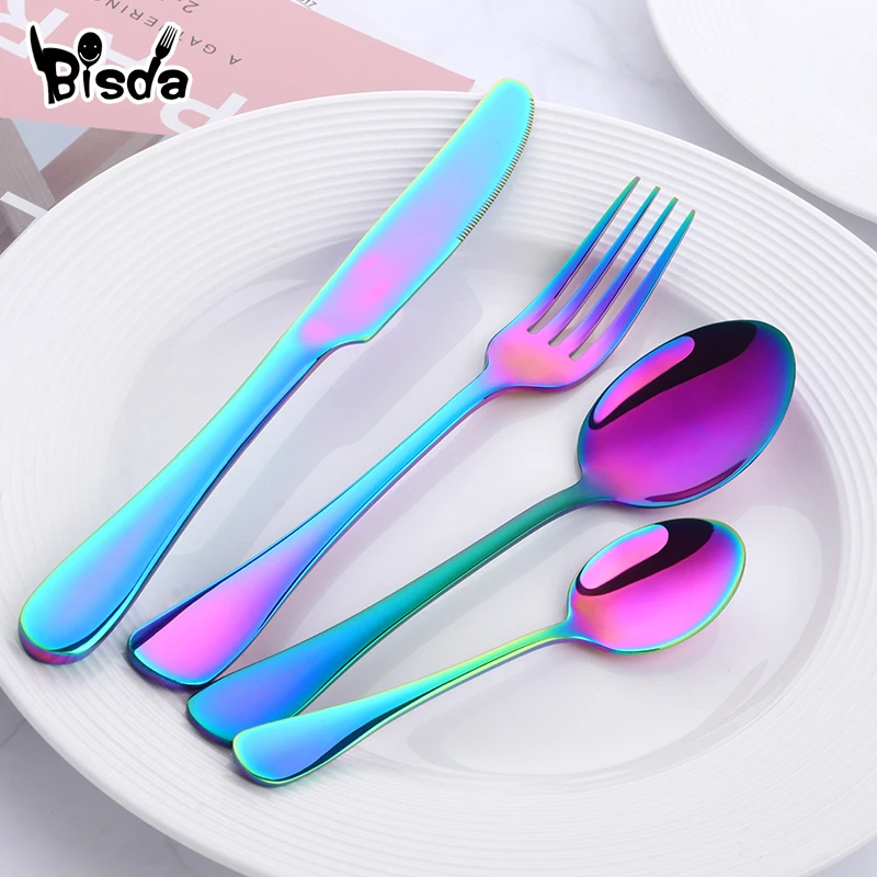 Набор золотых столовых приборов из нержавеющей стали 18/8 4 шт.|blue dinner sets|gold cutlery setset