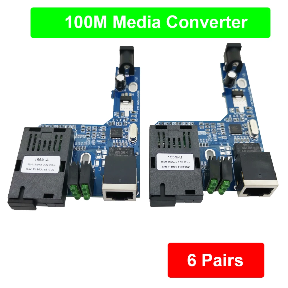 

6 Pair 100M Fast Ethernet Fiber Media transceiver Converter Switch half board 10/100M Single Mode Single Fiber SC 25KM