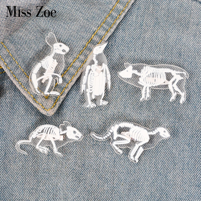 

Animal Skeleton acrylic pin Cat pig rabbit penguin rat brooch Button Badge Lapel pin Clothes cap bag jewelry Gift for friend