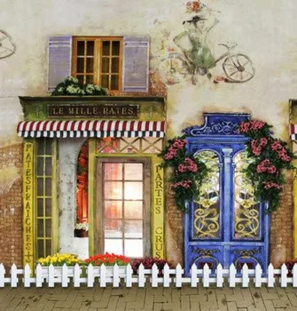 

Retro Window Door Pink Flower Leaves Fence backdrops Vinyl cloth High quality Computer print wall Backgrounds for sale