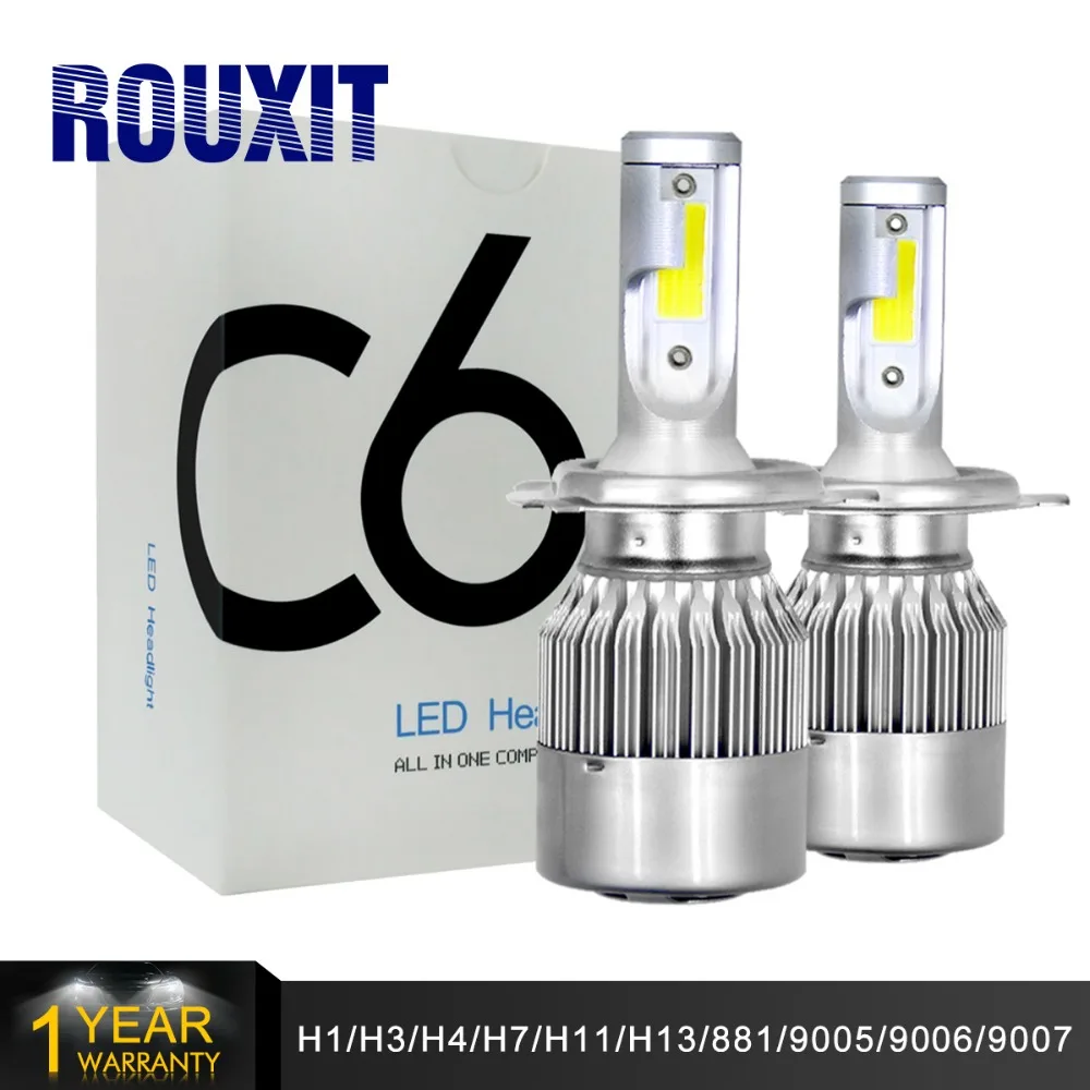 

2pcs All In One C6 Car Led Headlight H1 H3 H7 H11 H4 H13 9004 HB3 9006 9007 880 72W COB chips 6000K LED Auto Fog Light Lamp
