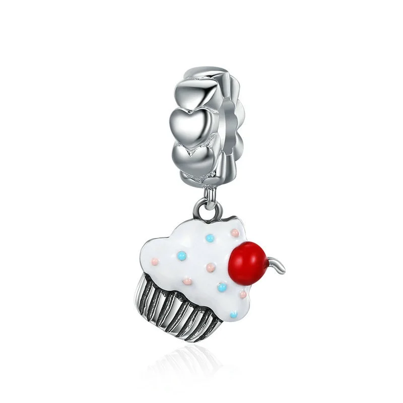 

Beautiful Sweet Cherry Cupcakes Pendant Bead Charms Fit Pandora Bracelets Necklace DIY Women Girls Jewelry Making Xmas Gifts New