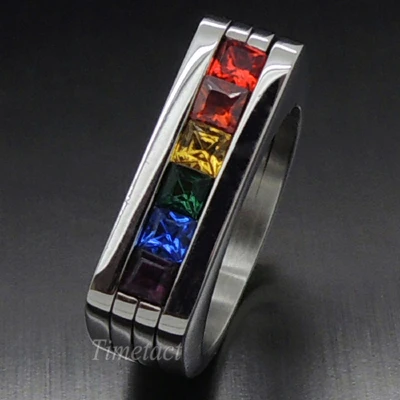 Free Shipping New Fashion Rainbow CZs Gay Lesbian LGBT Pride Stainless Steel Ring Jewelry Size 7 8 9 10 11 12 13 | Украшения и