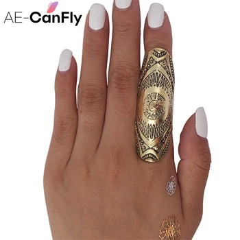 

AE-CANFLY Vintage Carving Punk Full Finger Ring Alloy Antique Silver Gold Rings for Women 2D4004