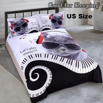 

High Quality Cotton Bedding Set Cool Cat Printing Duvet Cover Pillowcase Bedding Decor