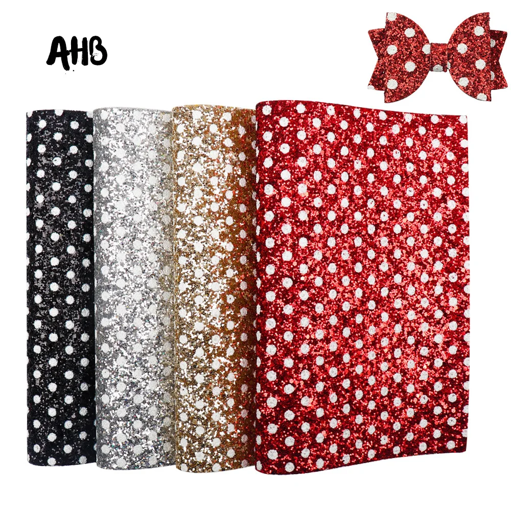 

AHB Faux Leather Fabric Shiny Sequins With Dots Chunky Glitter Fabric DIY Leather Sheet Handmade Crafts Patchwork Materials