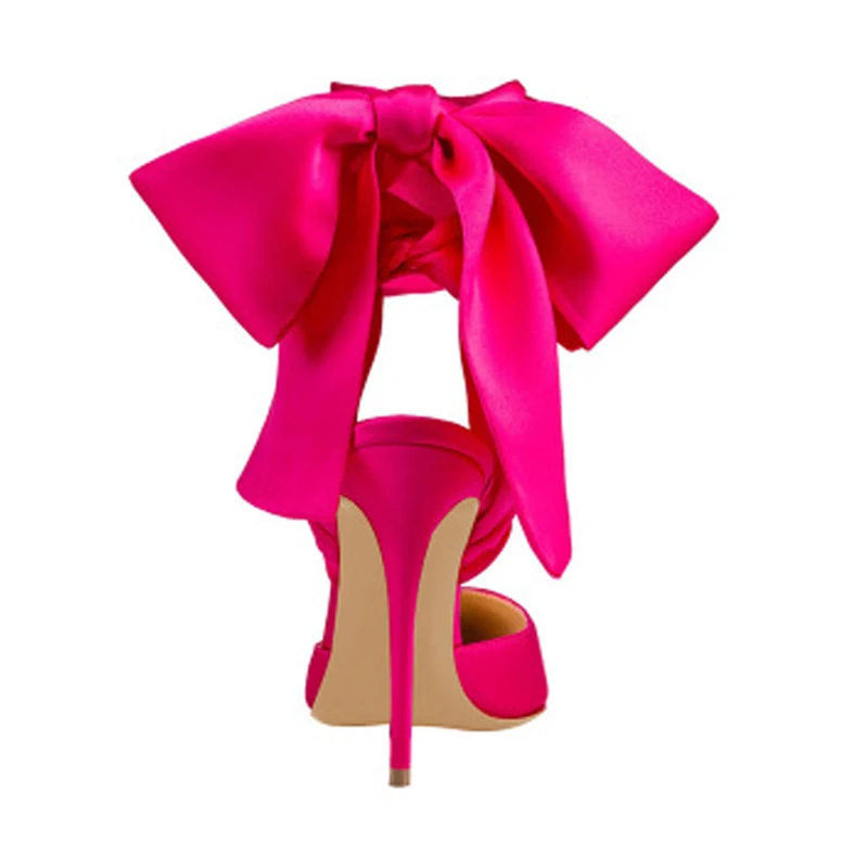 Brand Shoes Elegant Silk Satin Riband Bowknot High Heels Women Pointed Toe Party Wedding Stiletto Shoes 12cm Big Size 34-46