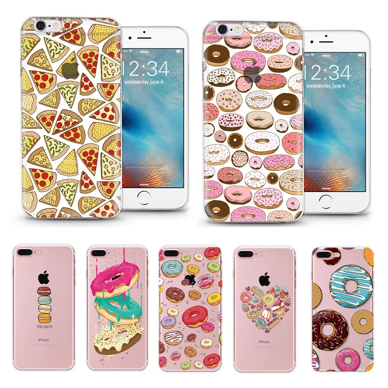 

Delicious Food Pizza Donuts Transparent Soft Silicone TPU Phone Cover Case for Apple IPhone X 5 5S 6 6S 7 8 Plus Case Capa Coque