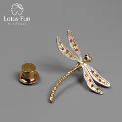 Lotus Fun реальные 925 серебро ручной работы Fine Jewelry многоцветный циркония красивая стрекоза Дизайн броши для Для женщин