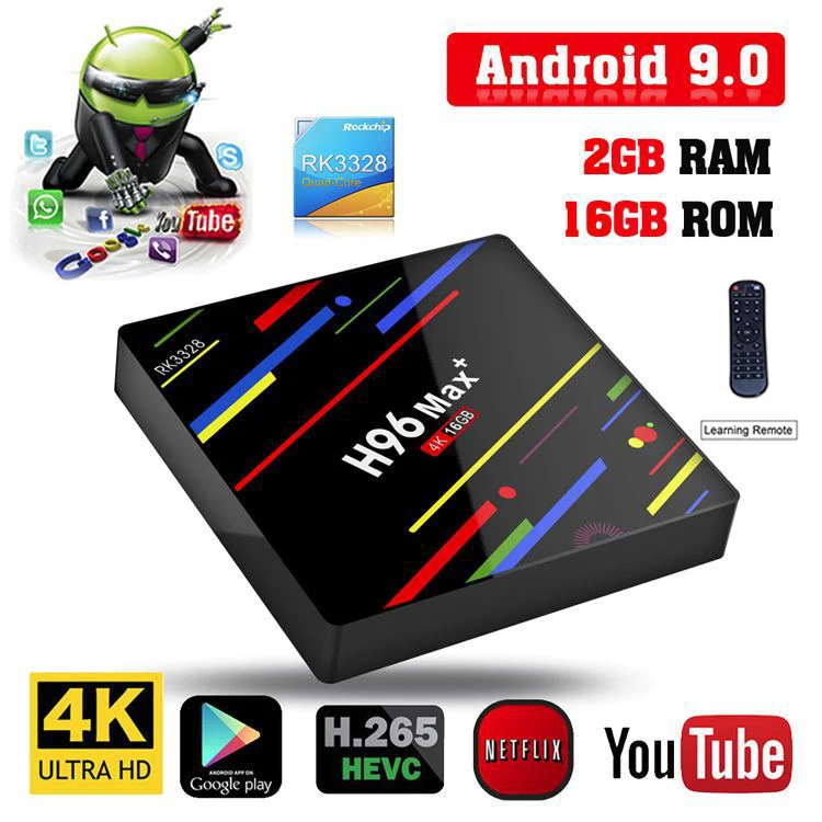 H96 MAX Plus RK3328 4K медиаплеер смарт-приставка Android 9,0 четырехъядерный ТВ приставка поддержка голосового управления видео декодер HDMI