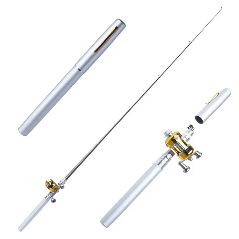 1pc Mini Portable Aluminum Alloy Pocket Pen Shape Fish Fishing Rod Pole With Fishing Reel free shipping #2M09 (5)