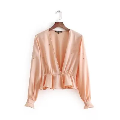 

CW8619 Women Za glitter stars women blouses za Shirt ruffles sleeve Womens Camisa loose Blusas Feminina Blouse