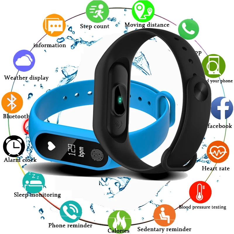 

Stylish Men's Waterproof IP67 M2 Watch+Watchbands Fitness Heart Rate Monitor Blood Pressure Pedometer Bluetooth Smart Wristband