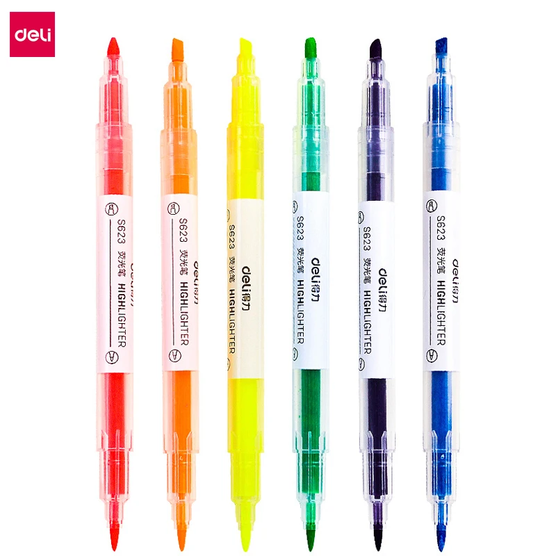Deli 12pcs Japanese Stationery Double Headed Highlighter Pen Colored Pens Drawing Marker Pens