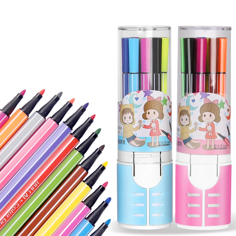 

12 Colors Cute Hexagonal Watercolor Pens Washable Watercolor Marker Pen for Kids Gift Students Graffiti Pen