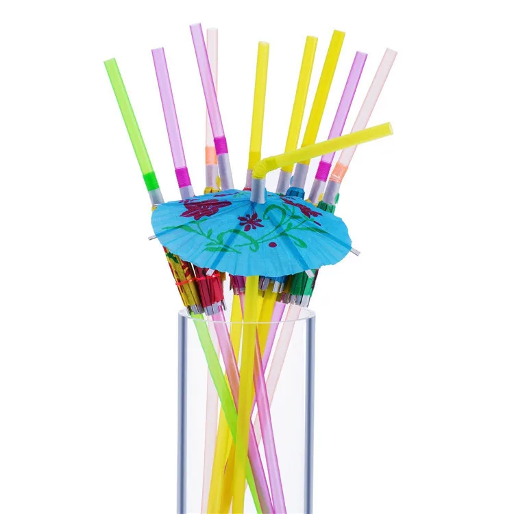 50 шт./лот, новинка, флуоресцентный разноцветный тропический зонтик, коктейльные соломинки для питья, сделай сам, вечерние украшения, праздничные принадлежности - Цвет: Mixed 50pcs