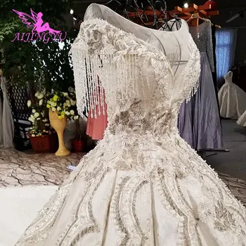 شراءفساتين زفاف AIJINGYU فاخرة من الدانتيل تصميم في الهواء الطلق مع قطار طويل للعروس التسوق عبر الإنترنت فستان الزفاف كندا المصممين