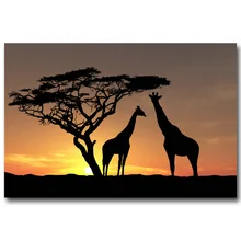Nicoleshenting дикие животные Жираф Искусство Шелковый тканевой плакат с принтом 13x20 24x36 дюймов Африка закат картина природы домашний Настенный декор