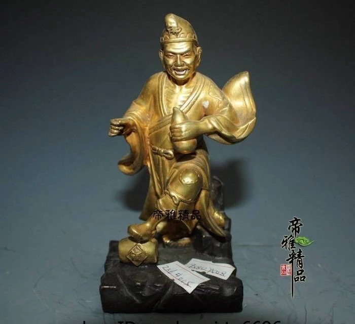 

China Bronze Copper 24K Gold Gild Buddhist Mad Monk Arhat Jigong Buddha Statue