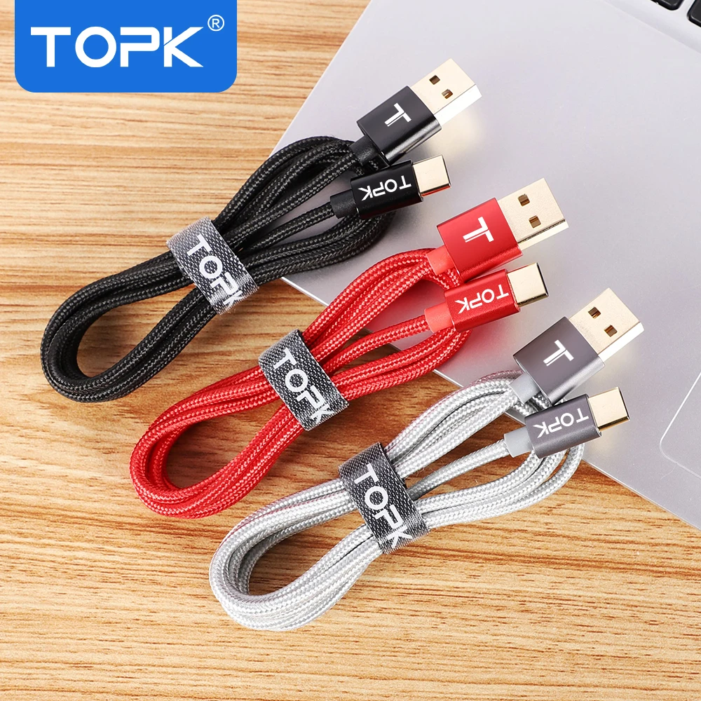 

TOPK Original USB Type C Cable Soft Nylon Braided Data Sync Charger Type-C Cable For Samsung Galaxy S9 Huawei P20 lite USB C