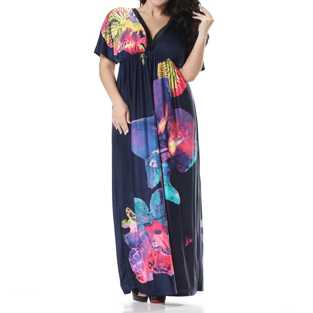 Summer Maxi Dress 2019 Women Vintage Floral Print V Neck Party Long Dress Woman Party Night Dresses Summer Clothes For Women