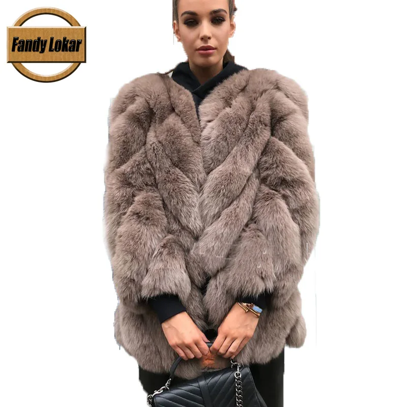 

Fandy Lokar Real Fox Fur Coat Women Winter New Fashion Warm Genuine Fox Fur Coats Overcoat Female Nature Furs Jacket RFC105
