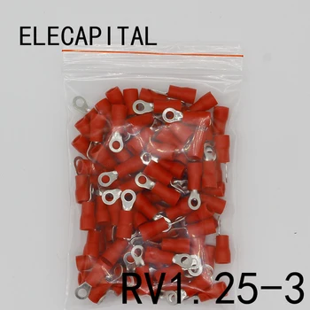 

RV1.25-3 Red Ring Insulated Wire Connector Electrical Crimp Terminal RV1.25-3 Cable Wire Connector 100PCS RV1-3 RV