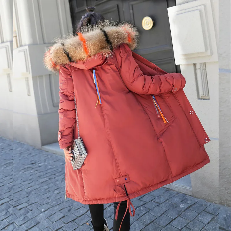 Зимние женские парки, новинка, большие размеры, хлопковое пальто, уплотненное, теплое, с меховым воротником, с капюшоном, пальто, тонкая женская верхняя одежда, DT0391