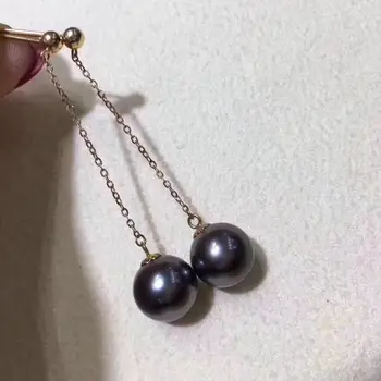 

charming pair of 10mm tahitian round black green pearl earring 18k