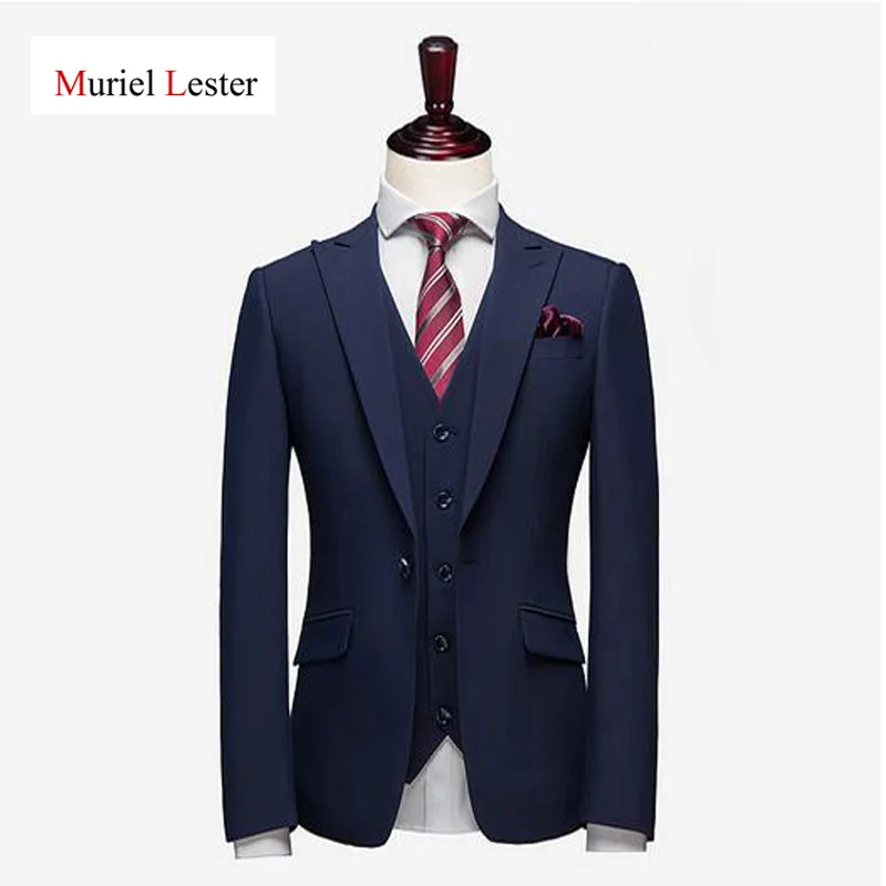 S34 Pas Cher Costumes Pour Hommes Mariage Marié Bleu Marine