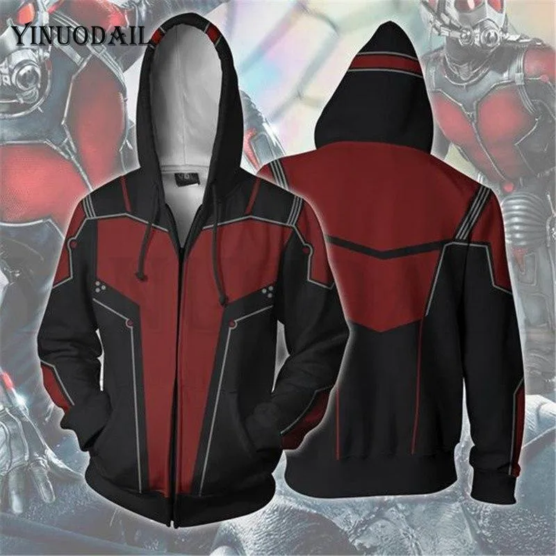 Ant-man Men and Women Zip Up Hoodies The Avengers Endgame 3D Hooded Jacket Superhero Sweatshirt Streetwear Cosplay Costume