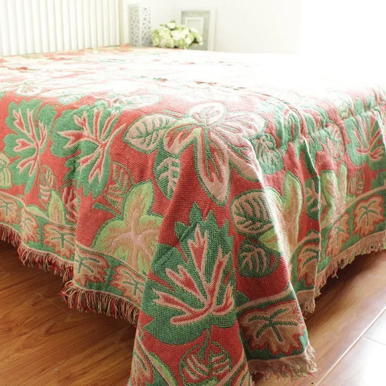 

Free shipping single/double size red/green Europe oil painting style sofa leisure blanket bedspread 100%cotton thread throw