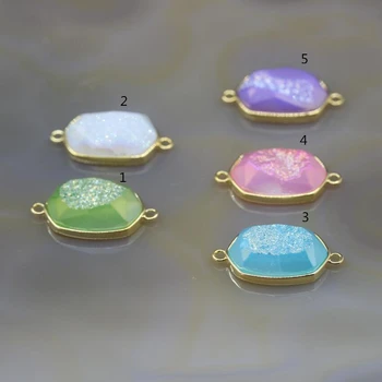 

5Pcs/lot,Gold Edges Titanium Quartz Druzy Faceted Slab Nugget Connectors Bracelet,Raw Agates Geode Drusy Necklace Pendant Charms