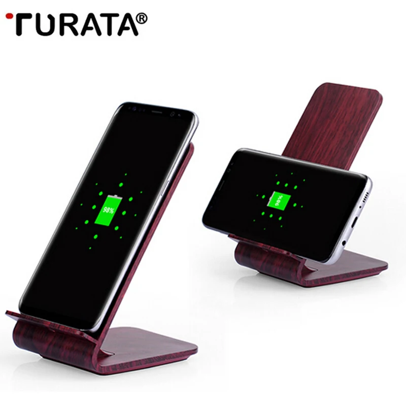 

TURATA Wood Grain Qi Fast Wireless Charger Quick Charger for iphone Samsung Xiaomi Huawei Desktop USB Charging Pad Stand Holder
