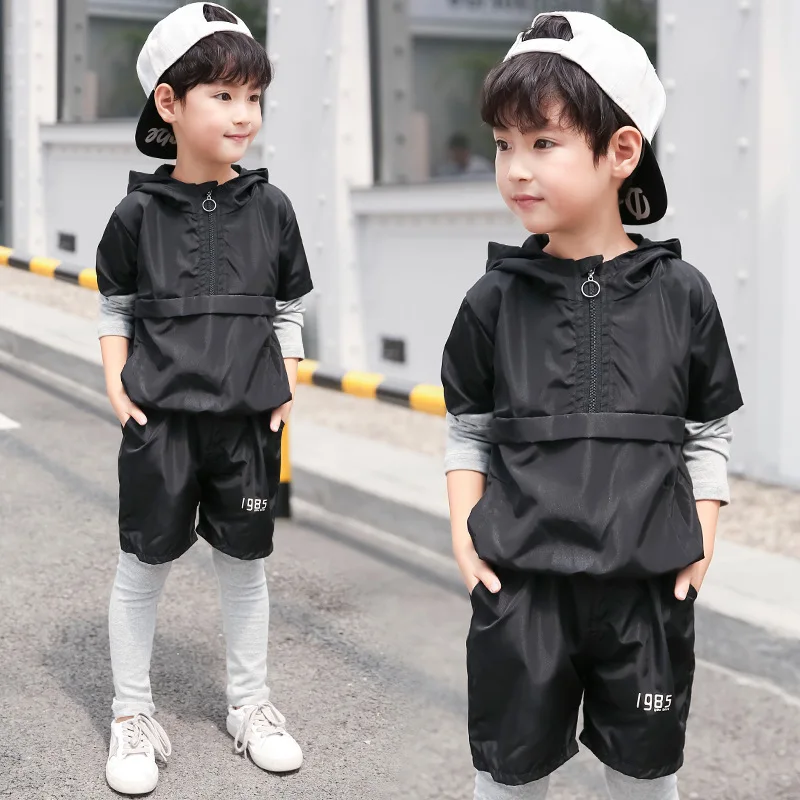

Boys clothes spring and autumn 2019 new stitching baby suit long-sleeved shirt + pants student 3-12 years children's clothing