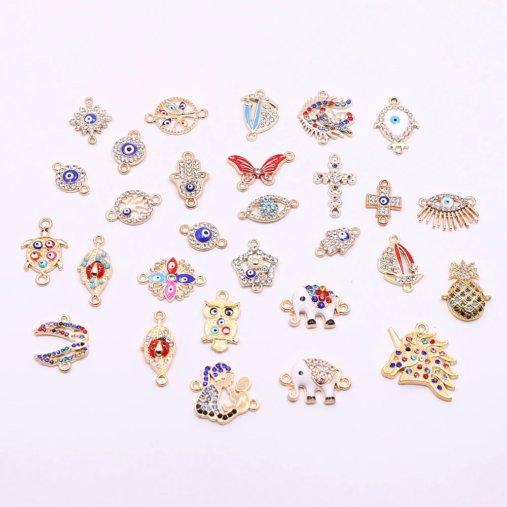

Hot 10pcs Gold Connectors Charms with Colorful Rhinestone Enamel Connector Components for Necklaces Bracelets DIY Jewelry Making