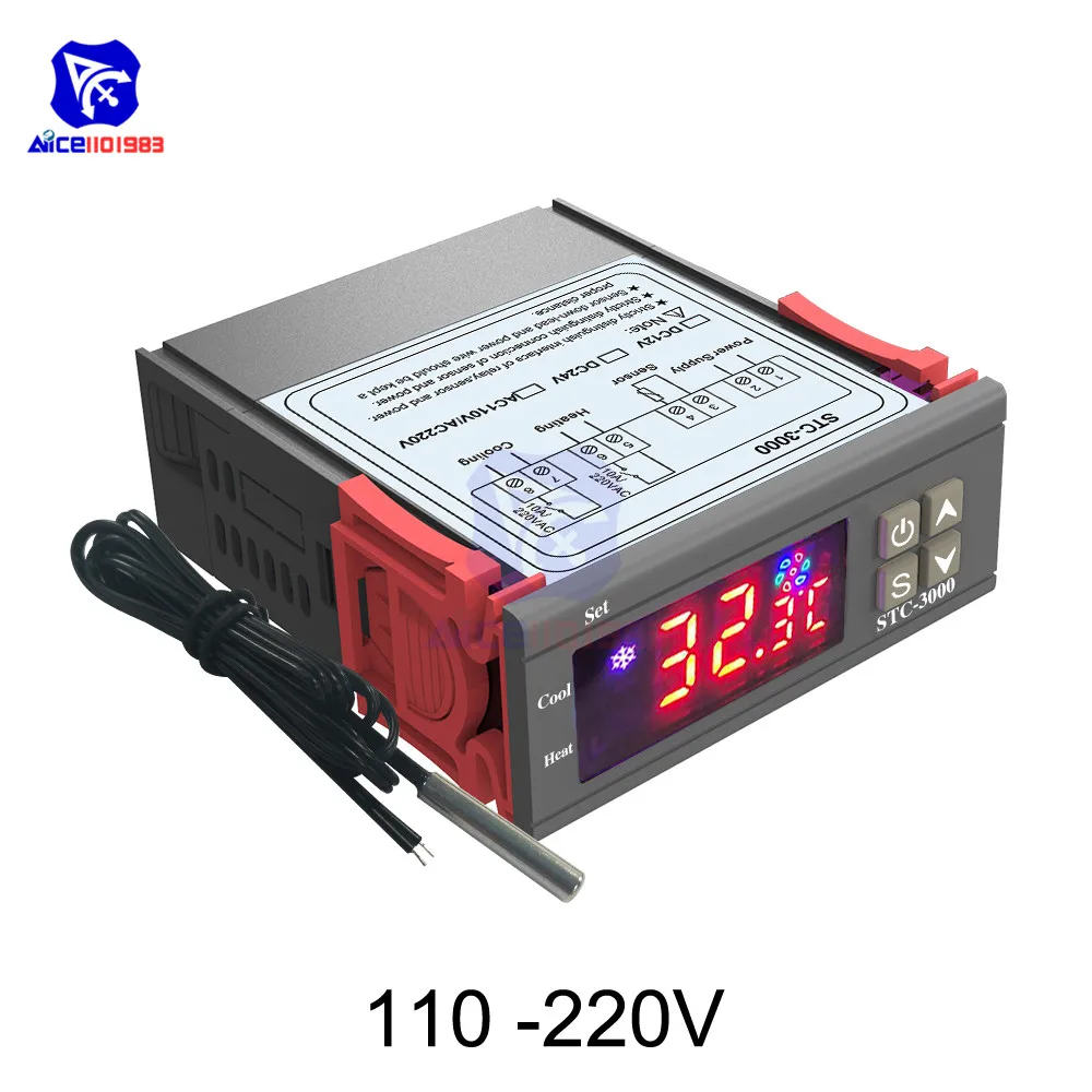 STC-3000 12 В 24 в 110 В 220 В термометр светодиодный трубчатый Цифровой температурный контроллер по Цельсию по Фаренгейту переключатель с датчиком NTC 10 K - Цвет: 110 -220V