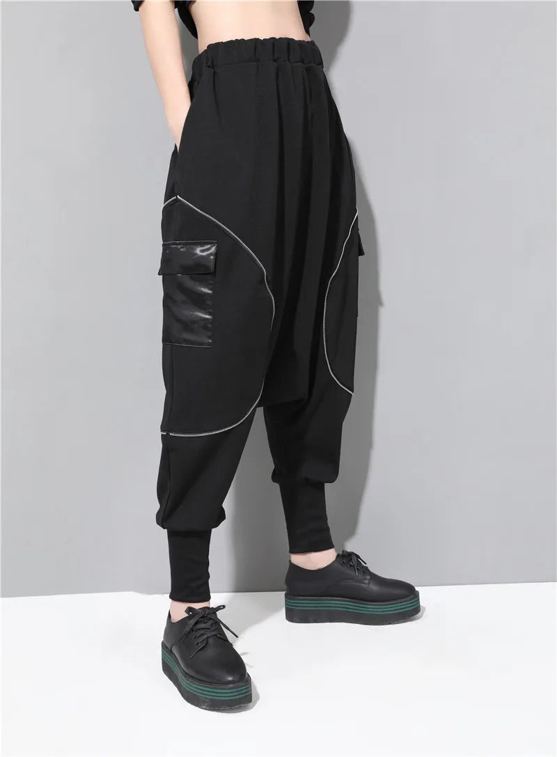 2019 Новый эластичный материал женский с высокой талией Свободный Повседневный Ретро однотонный крест-брюки хип-хоп длинные брюки Широкие