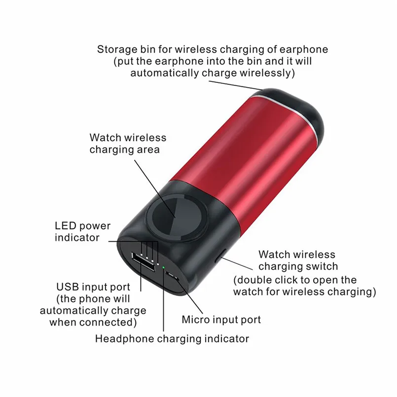 Wireless Charger Portable Mini 3 IN 1 Wireless Mobile Power ForiWatch Watch For Airpods 2th 5200mAh Headphone 1W 40AP1604