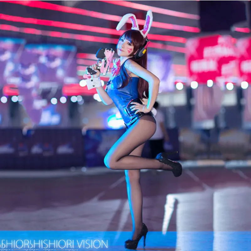 

Sexy D.va Bunny Girl Cosplay D.va Rabbit Girl Cosplay Dva Mercy Cosplay With Ears Tie Tail D va PU Suit Costume 2018 Halloween