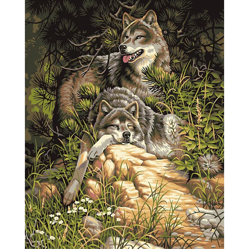 

Frameless Wolfs DIY Digital Painting By Numbers Animals Modern Acrylic Picture Handpainted Canvas Oil Painting For Home Decor
