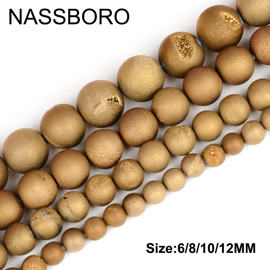 

Metallic Gold Coated Druzy Agates Natural Stone Beads For Jewelry Making Charms Kralen Spacer Beads Diy Bracelet Wholesale